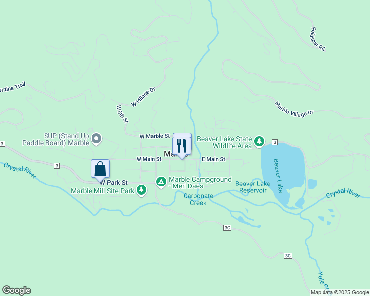 map of restaurants, bars, coffee shops, grocery stores, and more near 101 West Silver Street in Marble