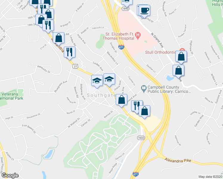 map of restaurants, bars, coffee shops, grocery stores, and more near 101 Joyce Avenue in Newport