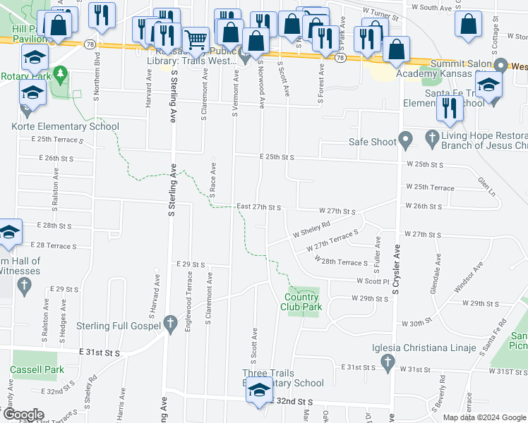 map of restaurants, bars, coffee shops, grocery stores, and more near 2700 South Norwood Avenue in Independence
