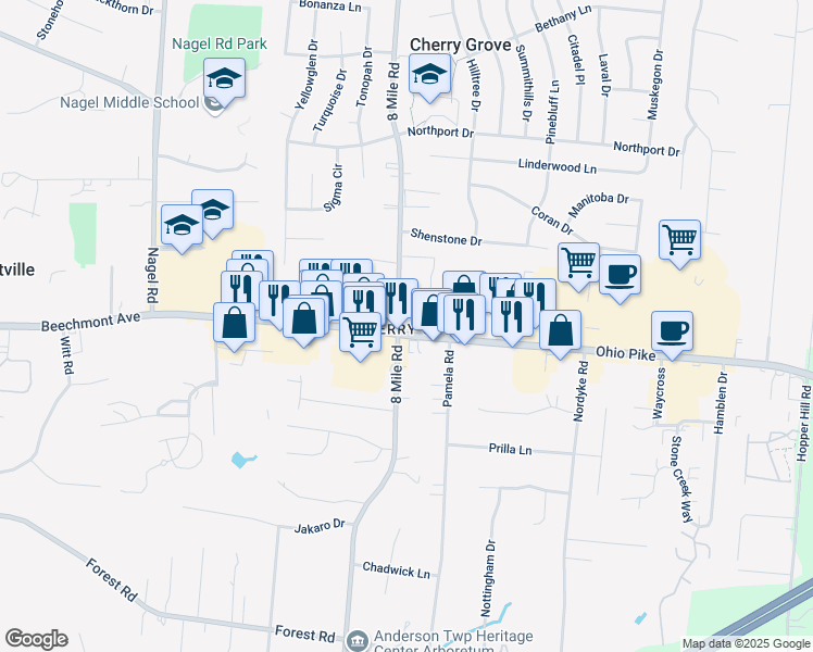map of restaurants, bars, coffee shops, grocery stores, and more near in Cincinnati