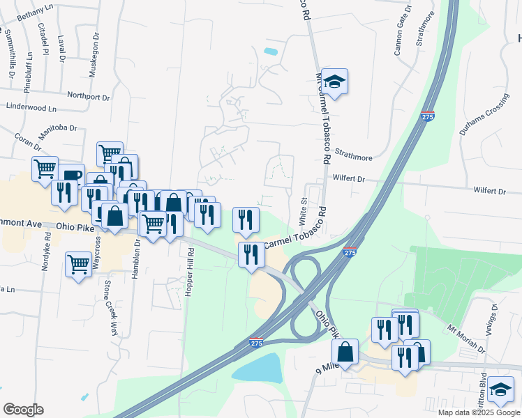 map of restaurants, bars, coffee shops, grocery stores, and more near 18 Arbor Circle in Cincinnati