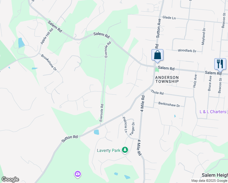 map of restaurants, bars, coffee shops, grocery stores, and more near 5807 Chestnut Ridge Drive in Cincinnati