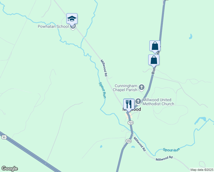 map of restaurants, bars, coffee shops, grocery stores, and more near 1700 Millwood Road in Boyce