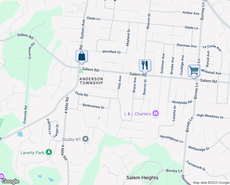 map of restaurants, bars, coffee shops, grocery stores, and more near 6269 Twig Lane in Cincinnati