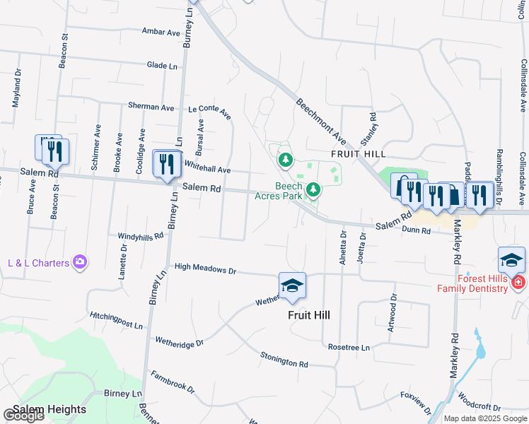 map of restaurants, bars, coffee shops, grocery stores, and more near 6845 Salem Road in Cincinnati