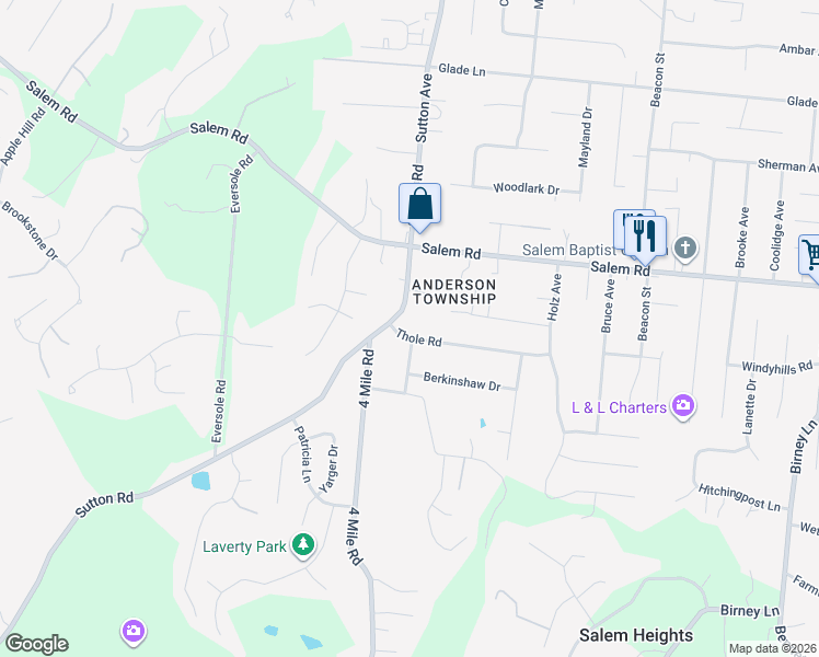 map of restaurants, bars, coffee shops, grocery stores, and more near 6126 Thole Road in Cincinnati