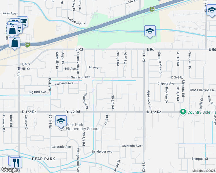 map of restaurants, bars, coffee shops, grocery stores, and more near 3072 McKenna Court in Grand Junction