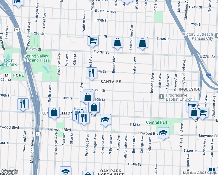 map of restaurants, bars, coffee shops, grocery stores, and more near in Kansas City