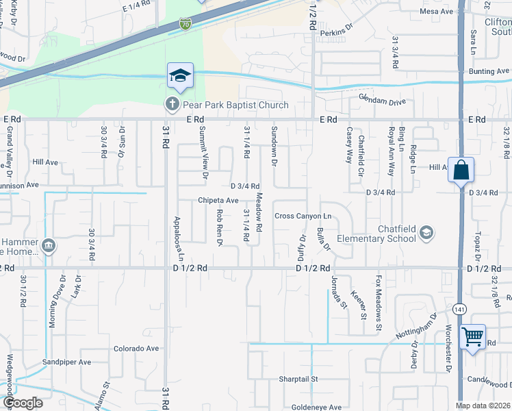 map of restaurants, bars, coffee shops, grocery stores, and more near 481 31 1/4 Road in Grand Junction
