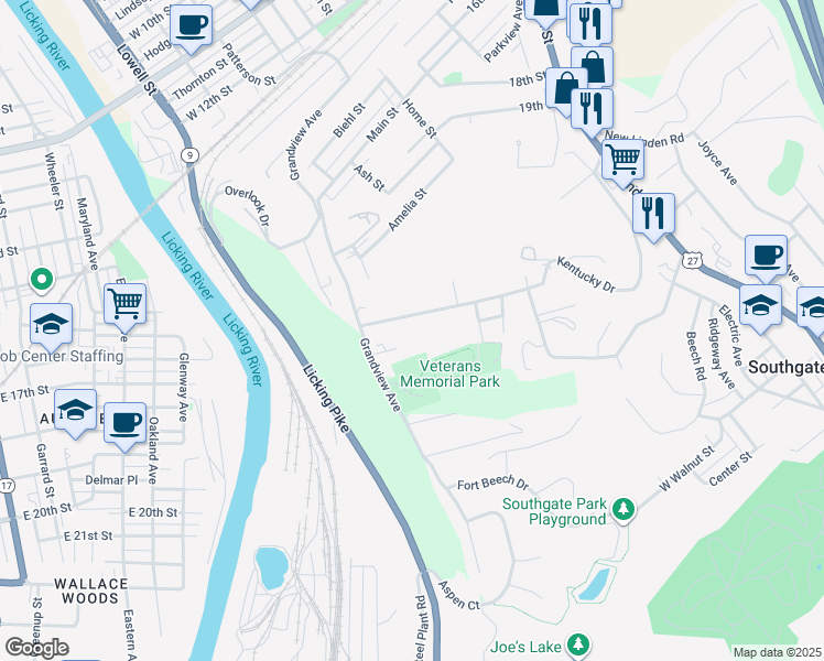 map of restaurants, bars, coffee shops, grocery stores, and more near 200 Kentucky Drive in Newport
