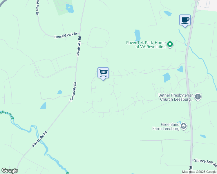 map of restaurants, bars, coffee shops, grocery stores, and more near 19647 Greenham Drive in Leesburg