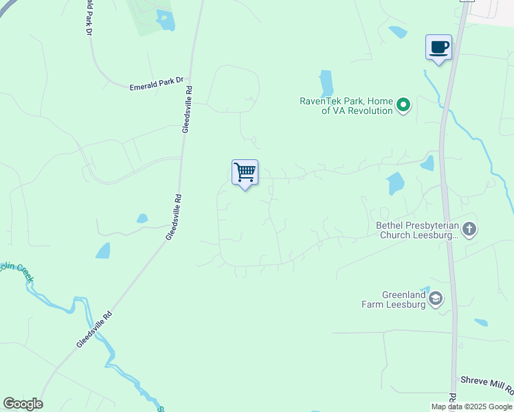 map of restaurants, bars, coffee shops, grocery stores, and more near 19647 Greenham Dr in Leesburg