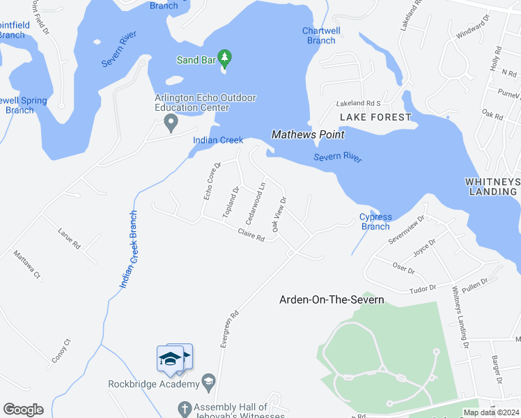 map of restaurants, bars, coffee shops, grocery stores, and more near 615 Cedarwood Lane in Crownsville