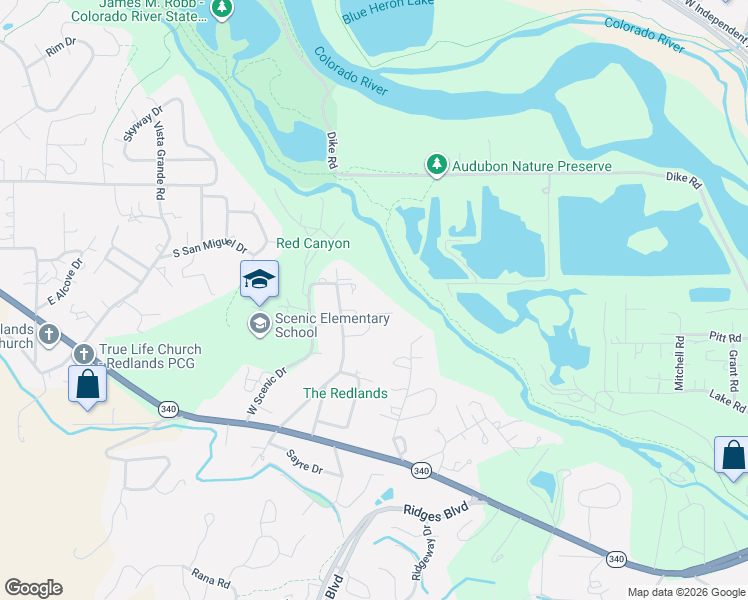 map of restaurants, bars, coffee shops, grocery stores, and more near 165 Wyndham Way in Grand Junction