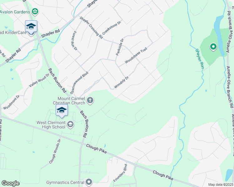 map of restaurants, bars, coffee shops, grocery stores, and more near 4119 Woodsly Drive in Batavia