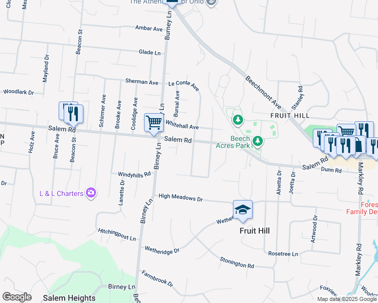 map of restaurants, bars, coffee shops, grocery stores, and more near 6753 Salem Road in Cincinnati