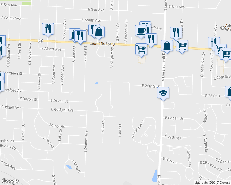 map of restaurants, bars, coffee shops, grocery stores, and more near 1429 Kings Highway in Independence