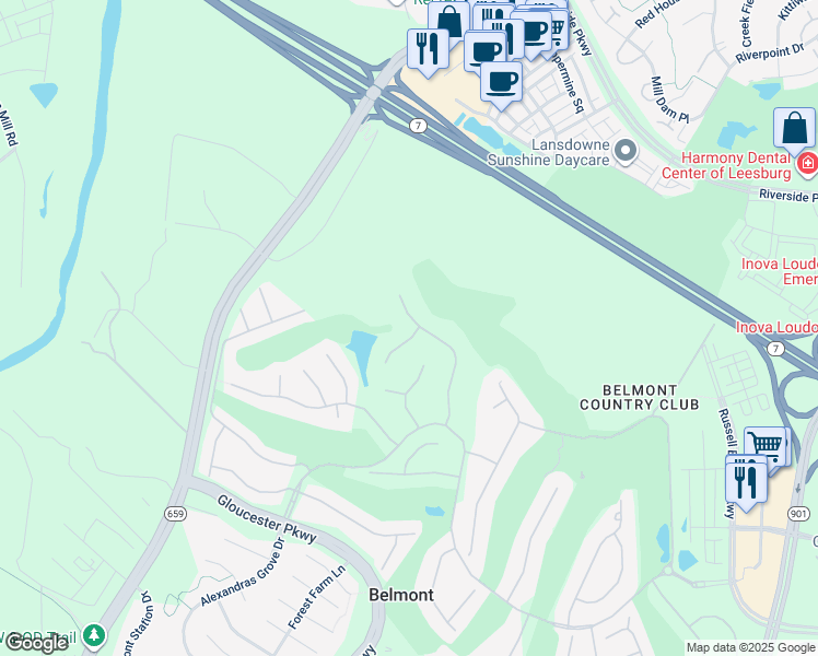 map of restaurants, bars, coffee shops, grocery stores, and more near 43424 Blantyre Court in Ashburn