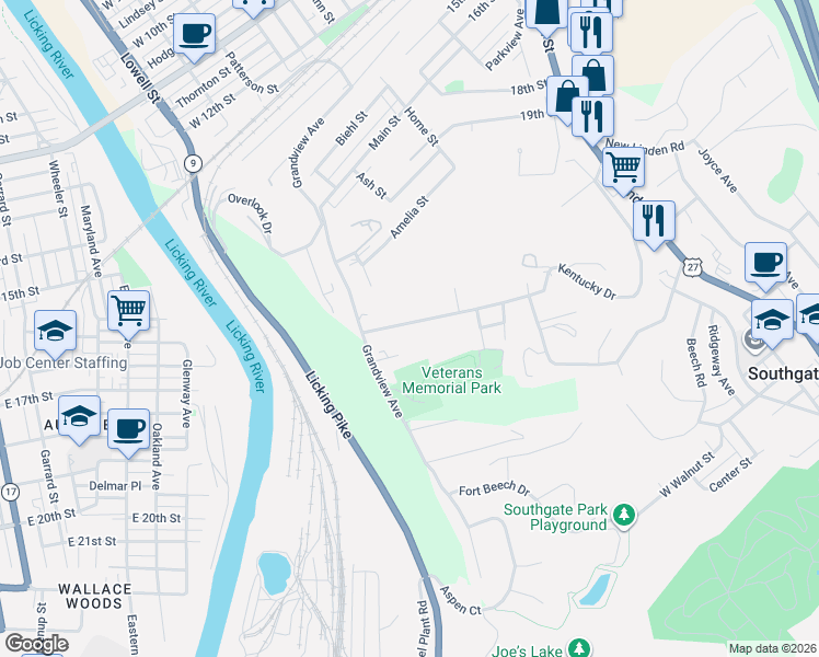 map of restaurants, bars, coffee shops, grocery stores, and more near 200 Kentucky Drive in Newport