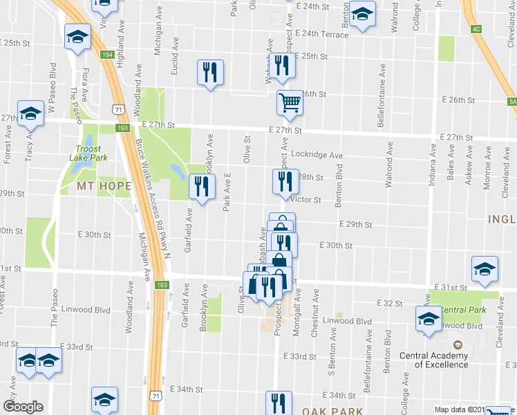 map of restaurants, bars, coffee shops, grocery stores, and more near 2902 Wabash Avenue in Kansas City