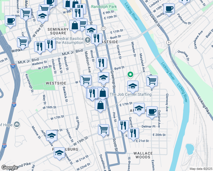 map of restaurants, bars, coffee shops, grocery stores, and more near 1508 Scott Boulevard in Covington