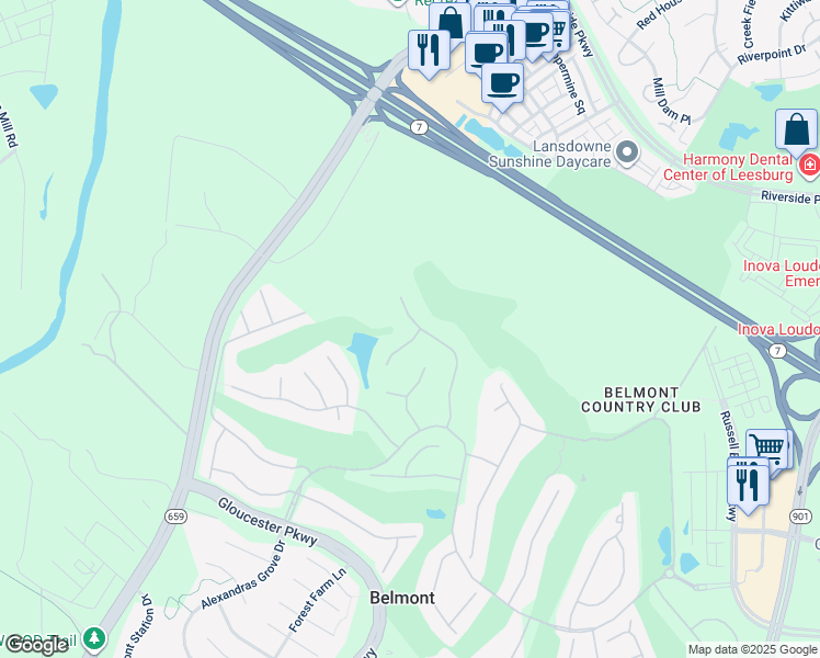 map of restaurants, bars, coffee shops, grocery stores, and more near 43424 Blantyre Court in Ashburn