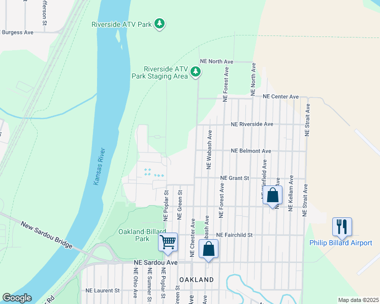 map of restaurants, bars, coffee shops, grocery stores, and more near 1109 Northeast Chester Avenue in Topeka