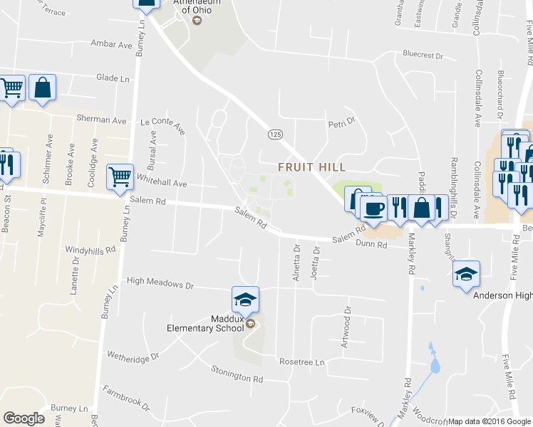 map of restaurants, bars, coffee shops, grocery stores, and more near 6921 Salem Road in Cincinnati
