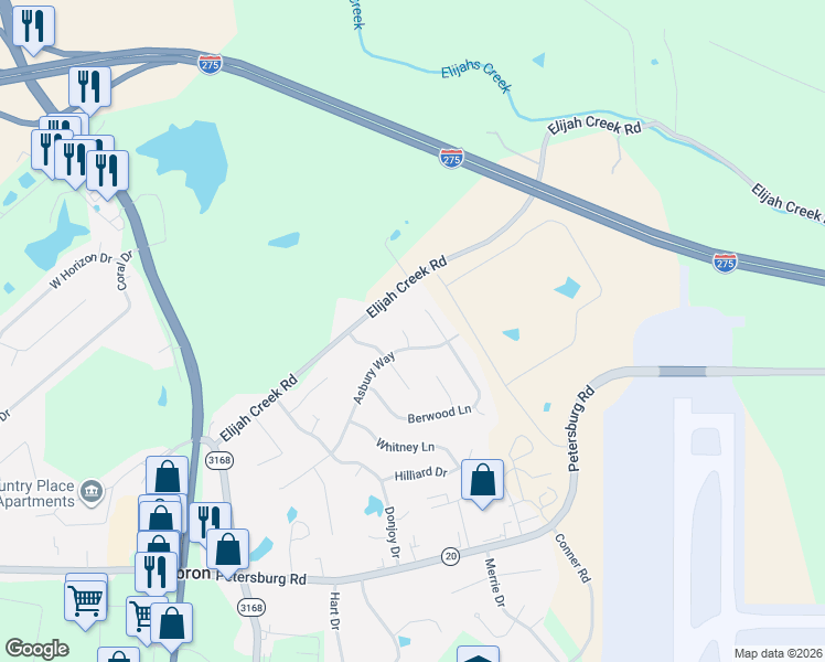 map of restaurants, bars, coffee shops, grocery stores, and more near 2788 Cappel Court in Hebron