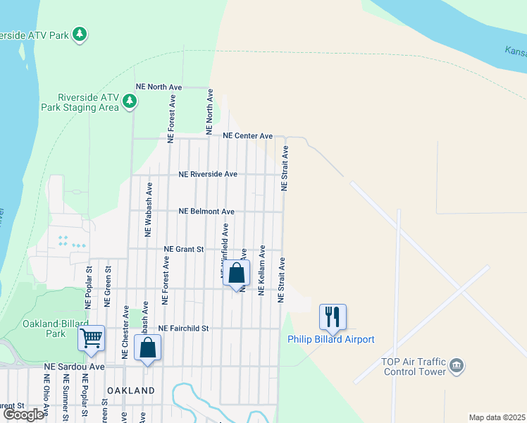 map of restaurants, bars, coffee shops, grocery stores, and more near 3098 NE Belmont Ave in Topeka