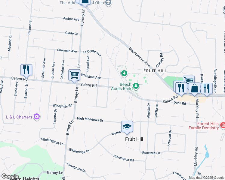 map of restaurants, bars, coffee shops, grocery stores, and more near 6845 Salem Road in Cincinnati