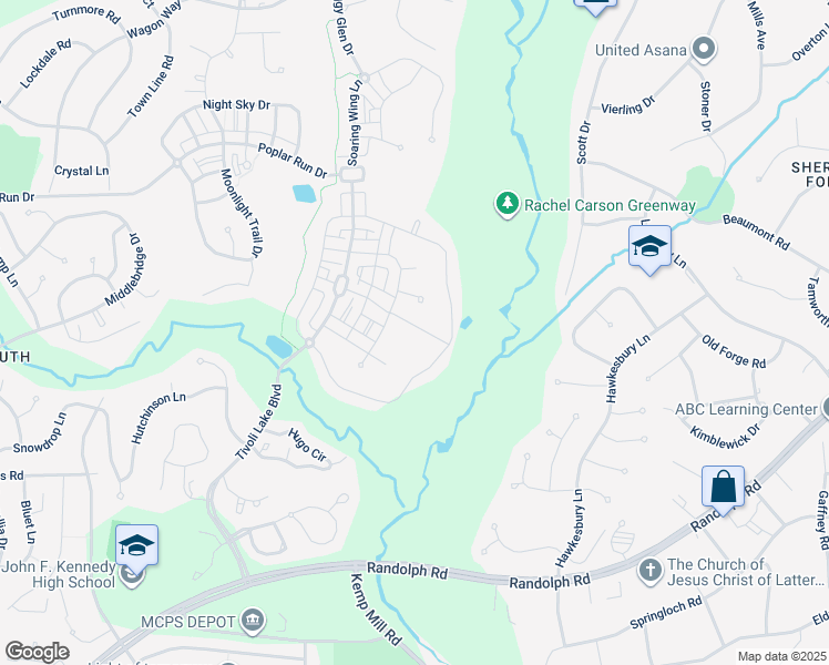 map of restaurants, bars, coffee shops, grocery stores, and more near 1110 Autumn Brook Avenue in Silver Spring