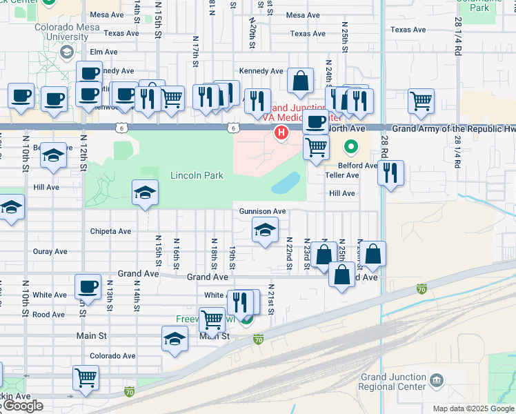 map of restaurants, bars, coffee shops, grocery stores, and more near 2012 Gunnison Avenue in Grand Junction