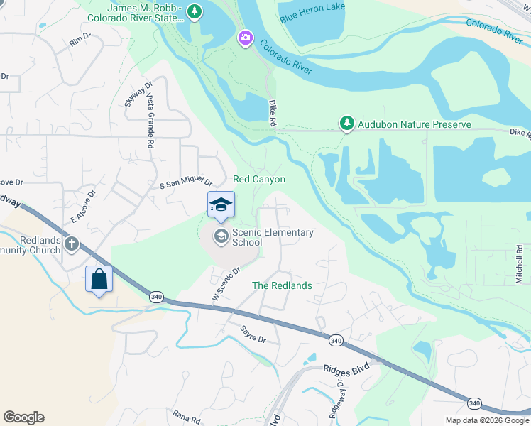 map of restaurants, bars, coffee shops, grocery stores, and more near 474 W Scenic Dr in Grand Junction