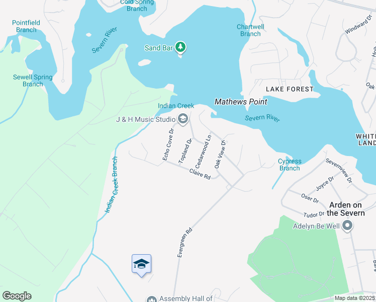 map of restaurants, bars, coffee shops, grocery stores, and more near 609 Topland Drive in Crownsville