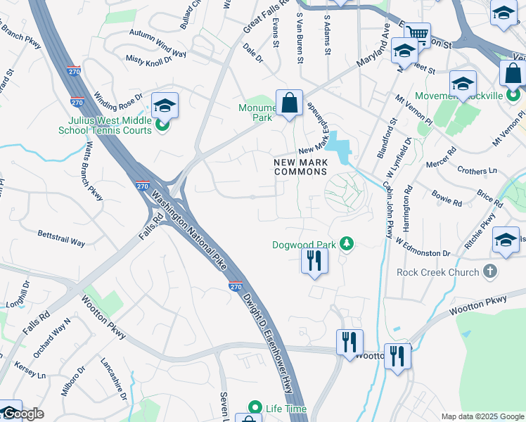 map of restaurants, bars, coffee shops, grocery stores, and more near 3 Don Mills Court in Rockville