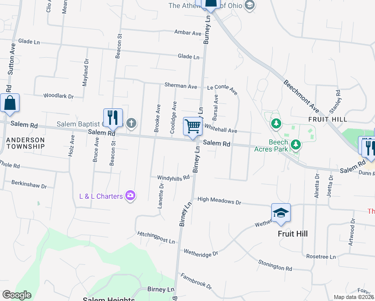 map of restaurants, bars, coffee shops, grocery stores, and more near 1177 Salem Rd in Cincinnati