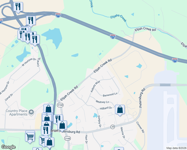map of restaurants, bars, coffee shops, grocery stores, and more near 1777 Elijah Creek Rd in Hebron