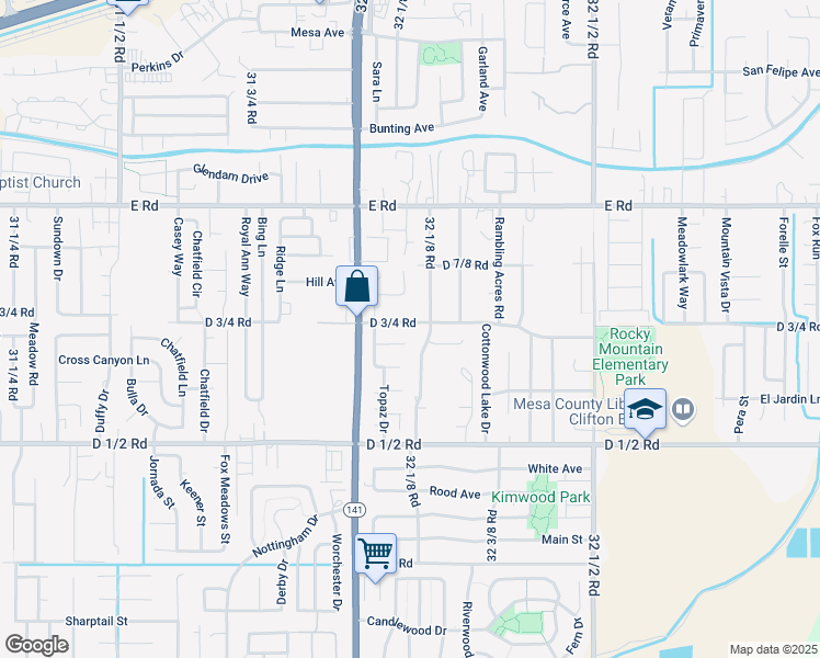 map of restaurants, bars, coffee shops, grocery stores, and more near 3211 D 3/4 Road in Clifton