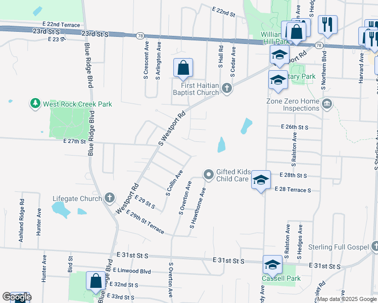 map of restaurants, bars, coffee shops, grocery stores, and more near 9746 E 26 Terrace South in Independence