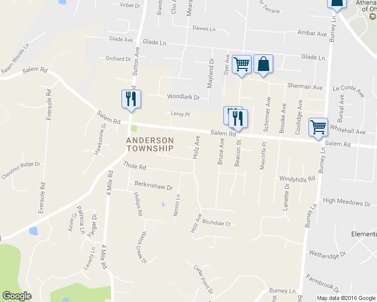 map of restaurants, bars, coffee shops, grocery stores, and more near 6269 Twig Lane in Cincinnati