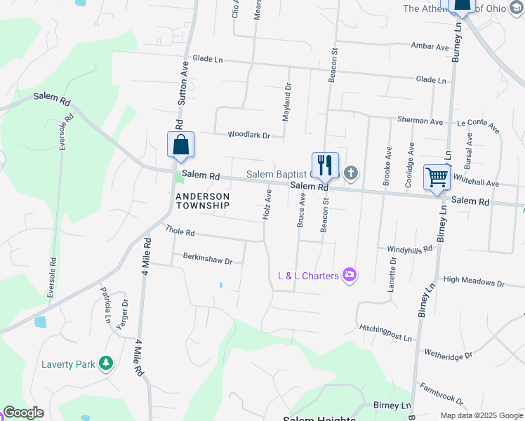 map of restaurants, bars, coffee shops, grocery stores, and more near 1155 Holz Avenue in Cincinnati