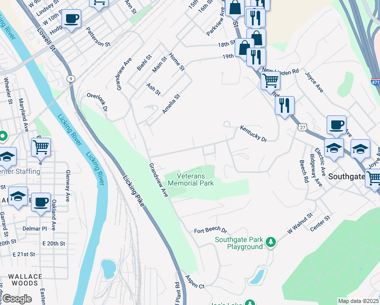 map of restaurants, bars, coffee shops, grocery stores, and more near 182 Kentucky Drive in Newport