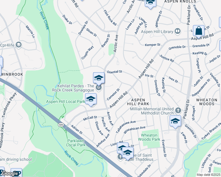 map of restaurants, bars, coffee shops, grocery stores, and more near 4806 Arctic Court in Rockville