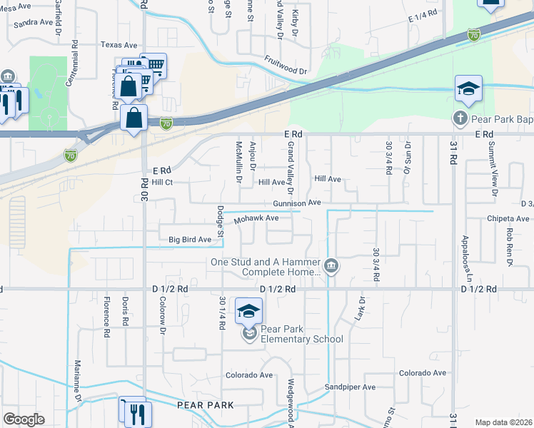 map of restaurants, bars, coffee shops, grocery stores, and more near 3042 Mohawk Avenue in Grand Junction