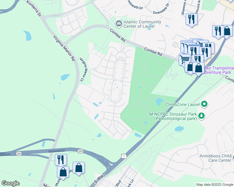 map of restaurants, bars, coffee shops, grocery stores, and more near 14001 Belle Chasse Boulevard in Laurel