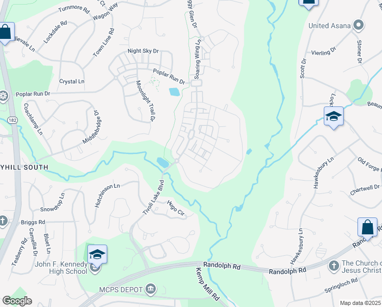 map of restaurants, bars, coffee shops, grocery stores, and more near 1213 Sweetbay Place in Silver Spring