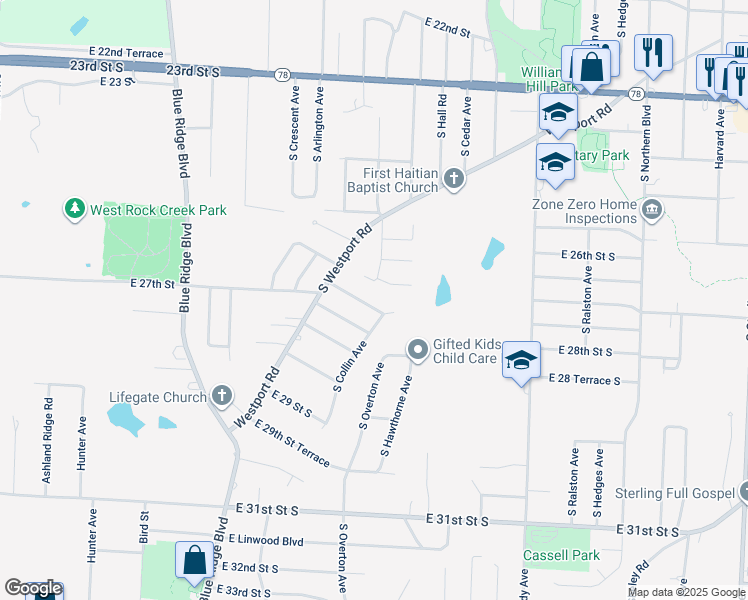 map of restaurants, bars, coffee shops, grocery stores, and more near 9746 East 26 Terrace South in Independence