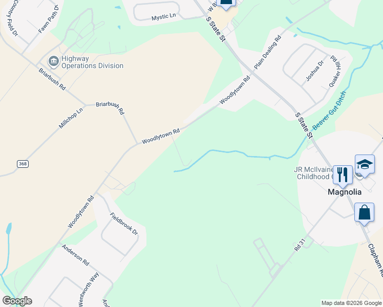 map of restaurants, bars, coffee shops, grocery stores, and more near 2216 Woodlytown Road in Magnolia