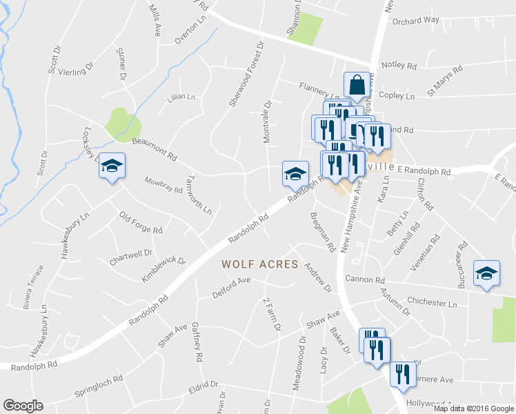 map of restaurants, bars, coffee shops, grocery stores, and more near 13301 Sherwood Forest Dr in Silver Spring